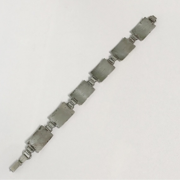 Sterling Silver Guilloche Vintage Rose Enamel Link Plate Bracelet 6.5" Cottage - Picture 8 of 16